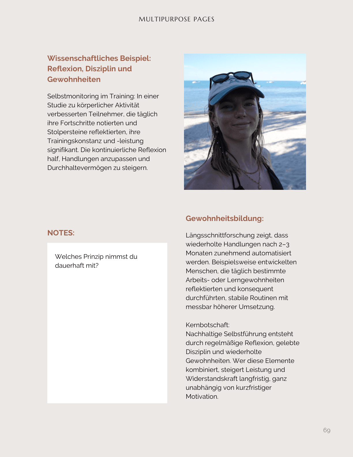Multipurpose Pages: Wissenschaftliches Beispiel zu Reflexion, Disziplin und Gewohnheiten